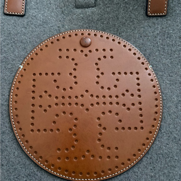 Tory Burch Gray Felt Ella Tote with Brown Leather Trim - Picture 2 of 12